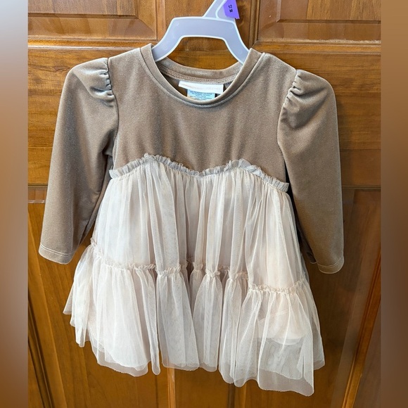 Bonnie Baby Other - Bonnie Baby Velvet Dress in Beige and Off-White